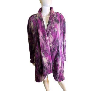 Abi Ferrin Purple Abstract Wool Blend Open Front Coat Made In USA Size Large EUC